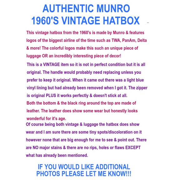 Munro Vintage 1960's Airline Logo Hatbox - Picture 3 of 13